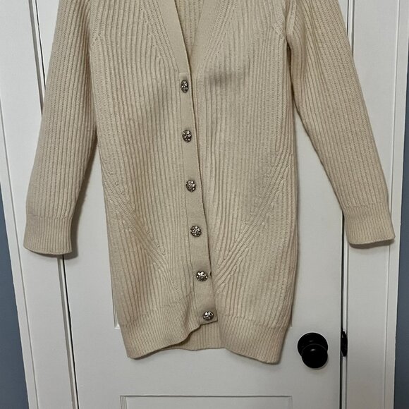Ganni rib knit wool blend cardigan sweater in cream designer luxury neutral - Picture 7 of 13